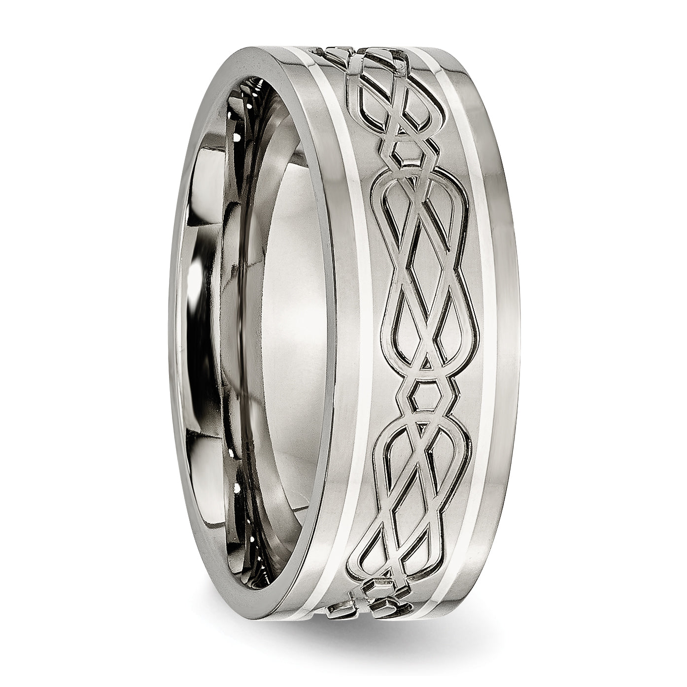 Celtic Knot Inlay Wedding Band in Titanium & Sterling Silver, 8mm