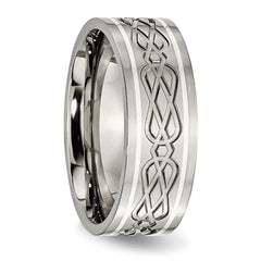 Titanium Polished with Sterling Silver Inlay Celtic Knot 8mm Flat Band
