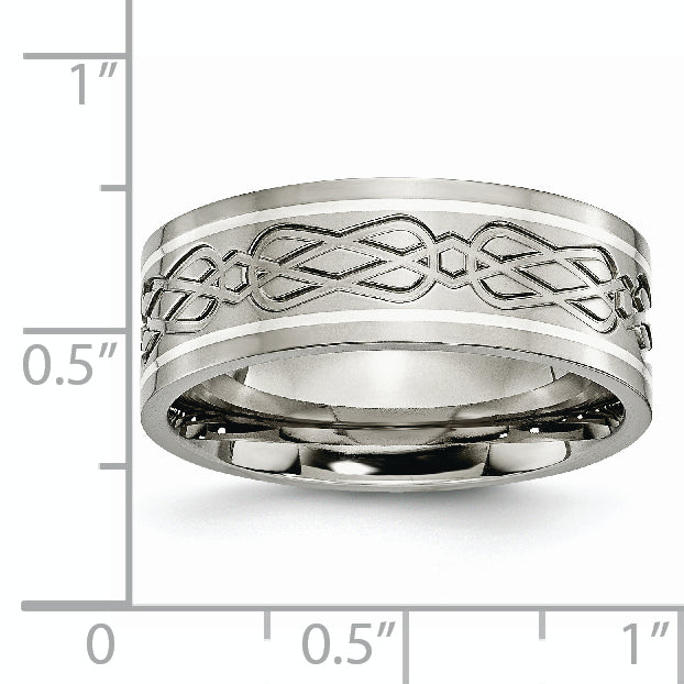 Celtic Knot Inlay Wedding Band in Titanium & Sterling Silver, 8mm