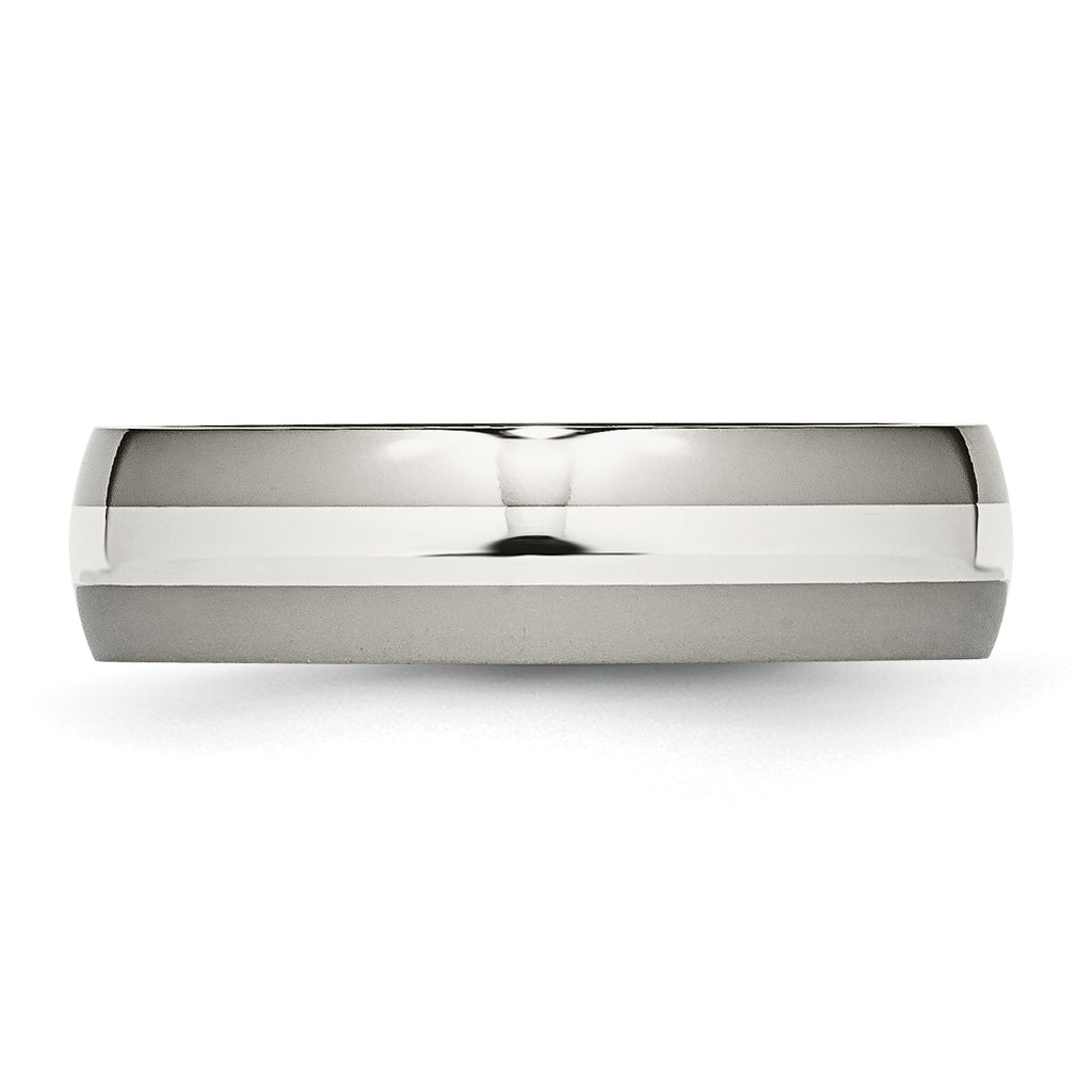 Titanium Sterling Silver Inlay Unisex Wedding Band Engravable, Polished Finish