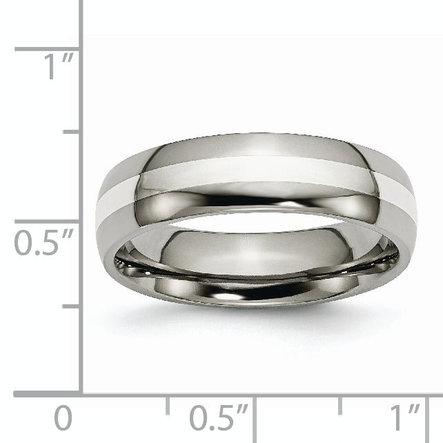 Titanium Sterling Silver Inlay Unisex Wedding Band Engravable, Polished Finish