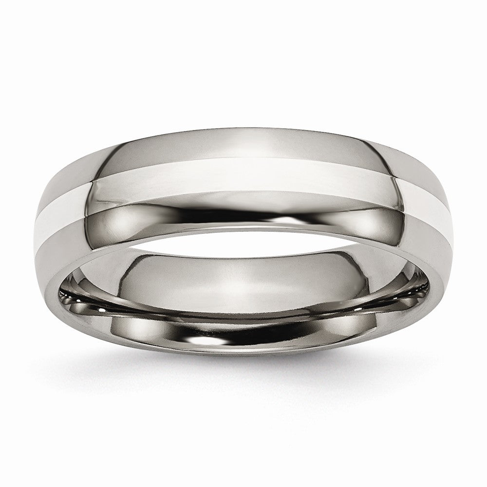 Chisel Titanium Polished with Sterling Silver Inlay 6mm Band