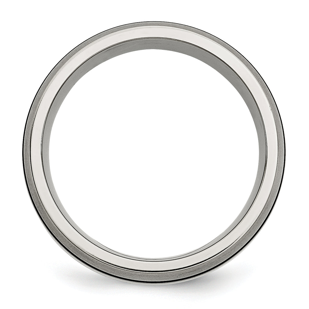 Grooved Inlay Wedding Band in Titanium & Sterling Silver, 8mm