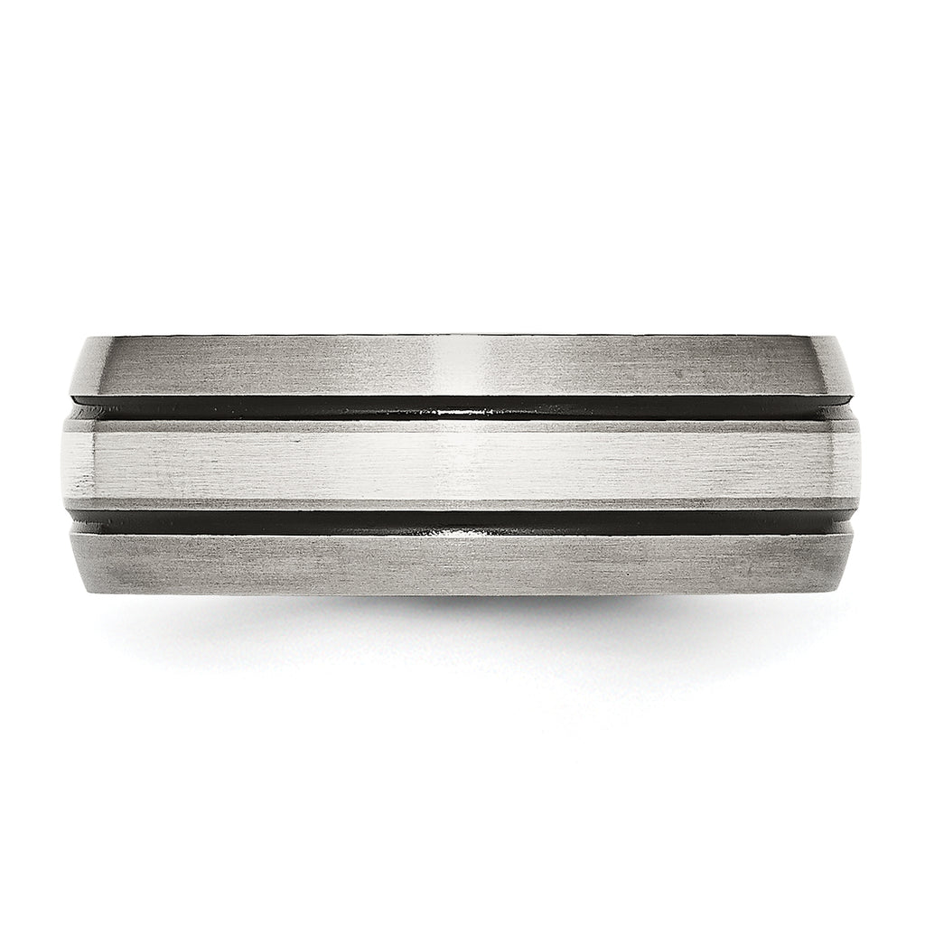 Grooved Inlay Wedding Band in Titanium & Sterling Silver, 8mm