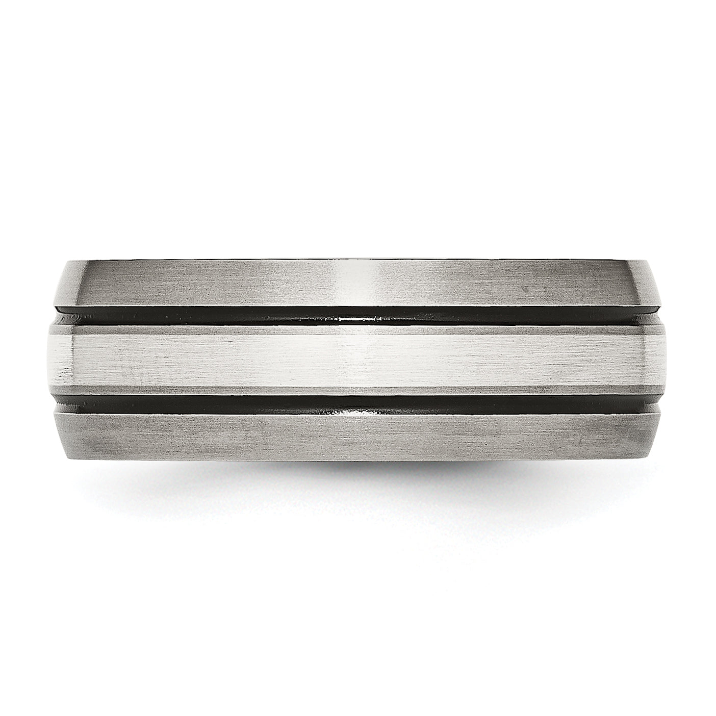 Grooved Inlay Wedding Band in Titanium & Sterling Silver, 8mm