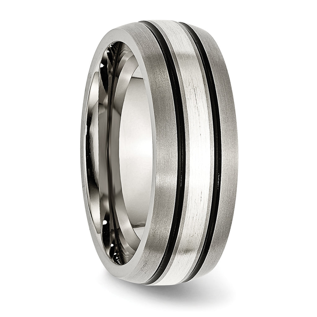 Grooved Inlay Wedding Band in Titanium & Sterling Silver, 8mm