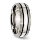 Grooved Inlay Wedding Band in Titanium & Sterling Silver, 8mm