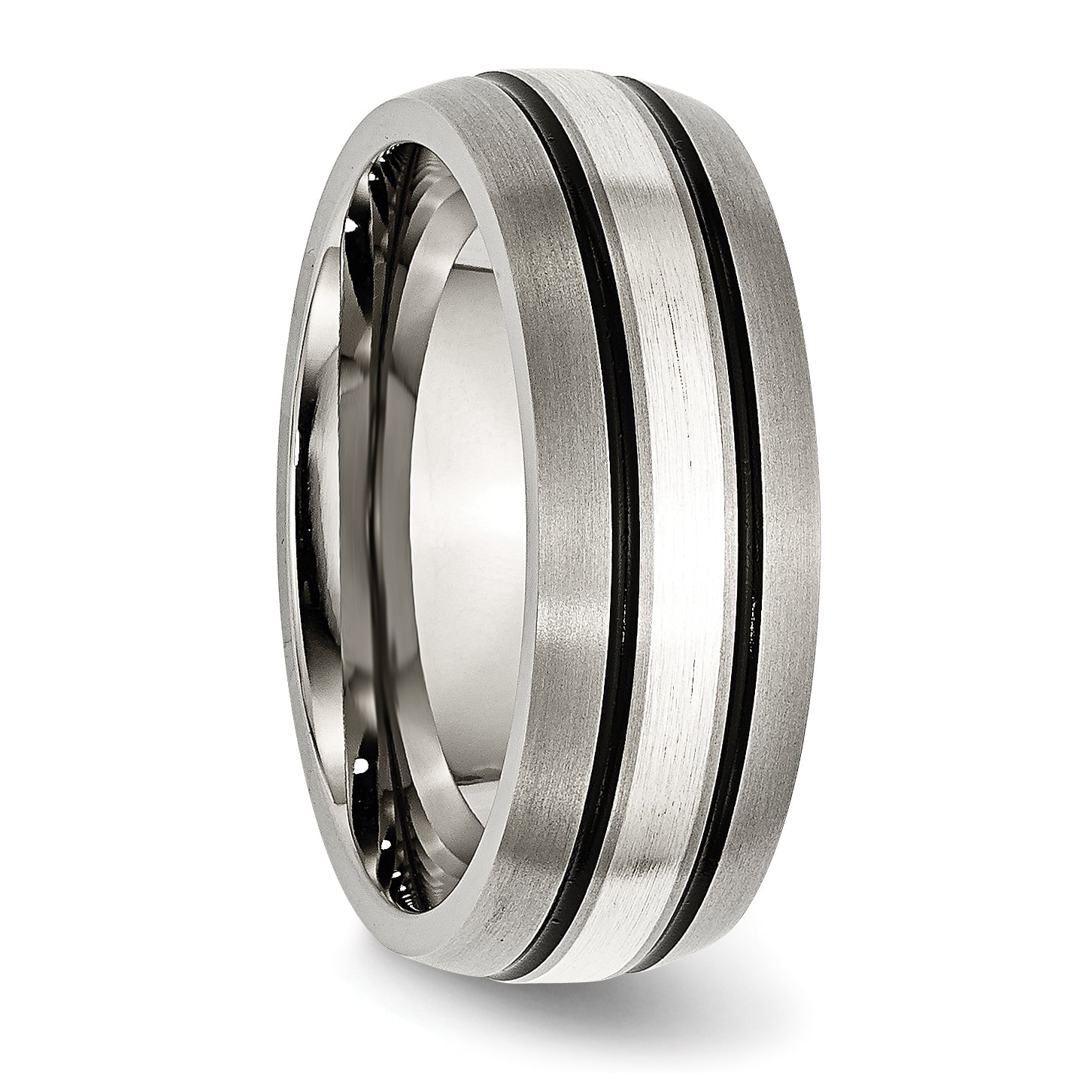 Grooved Inlay Wedding Band in Titanium & Sterling Silver, 8mm