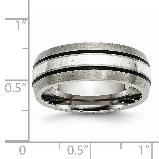Titanium Sterling Silver Inlay Unisex Band with Antiqued Brushed Finish