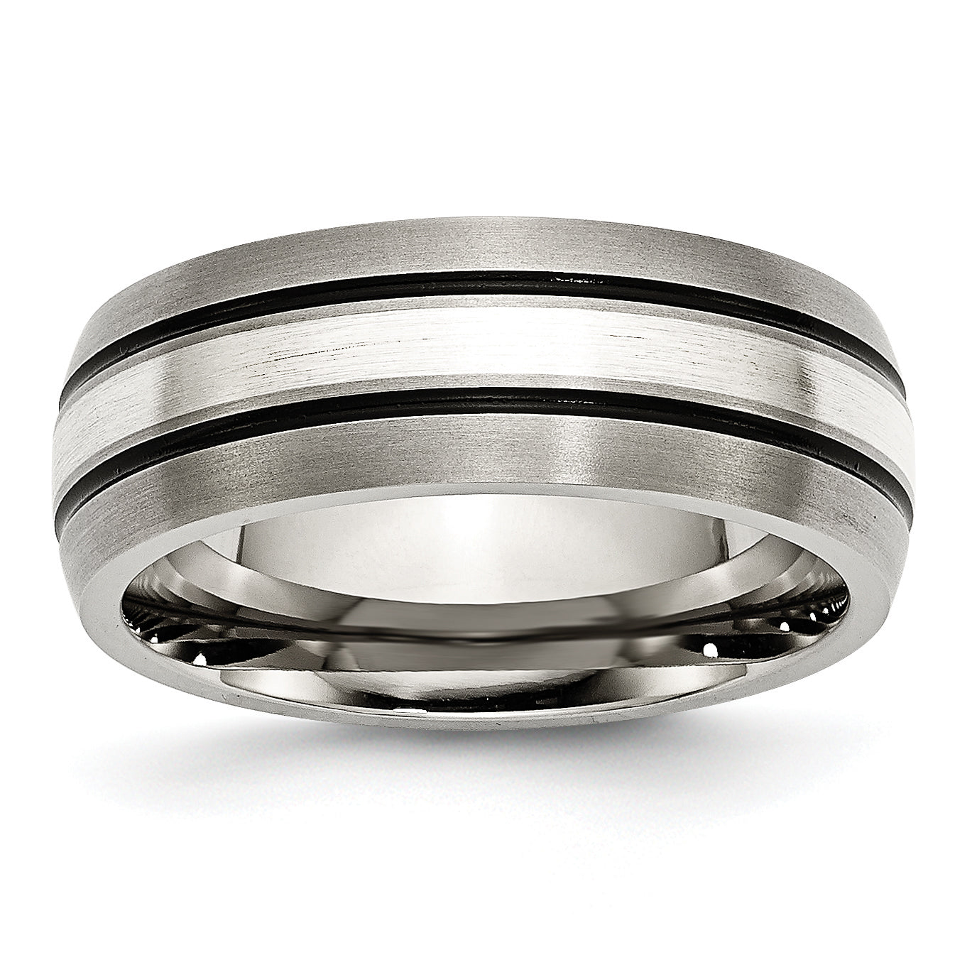 Titanium Grooved Sterling Silver Inlay 8mm Brushed/Antiqued Band Main image