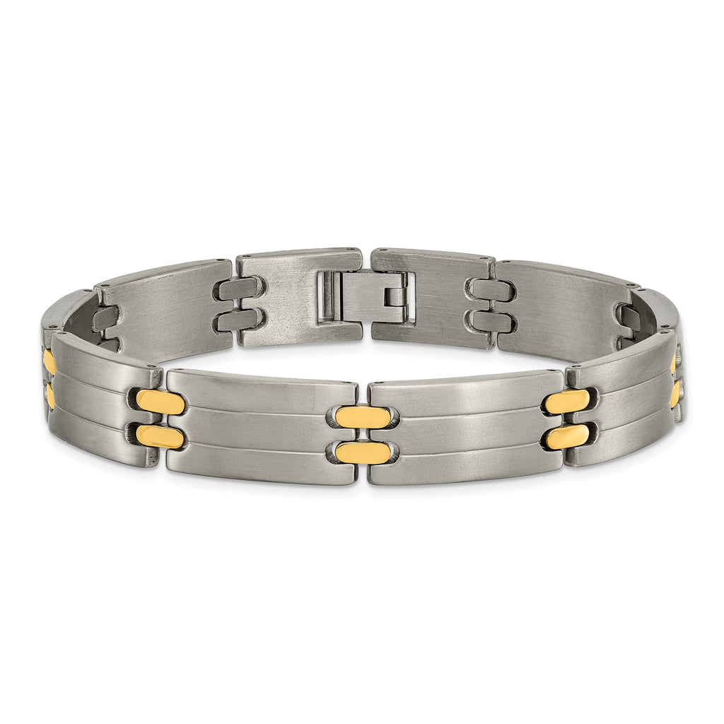 Brushed & Polished Bracelet in Titanium with Yellow IP Plating