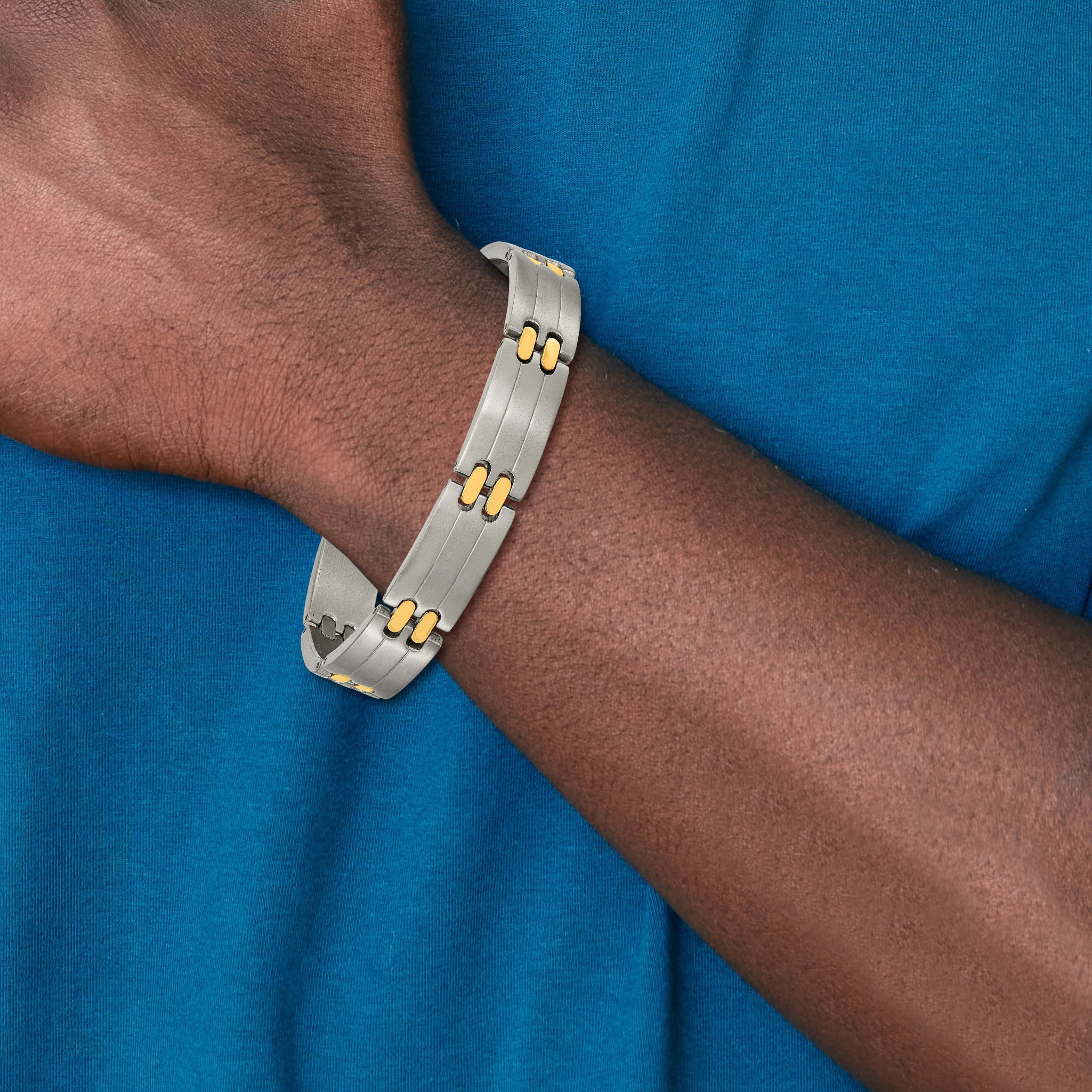 Brushed & Polished Bracelet in Titanium with Yellow IP Plating