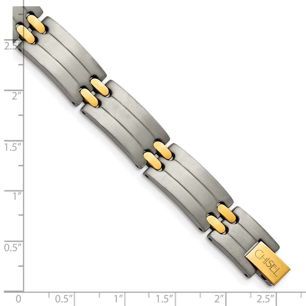 Brushed & Polished Bracelet in Titanium with Yellow IP Plating