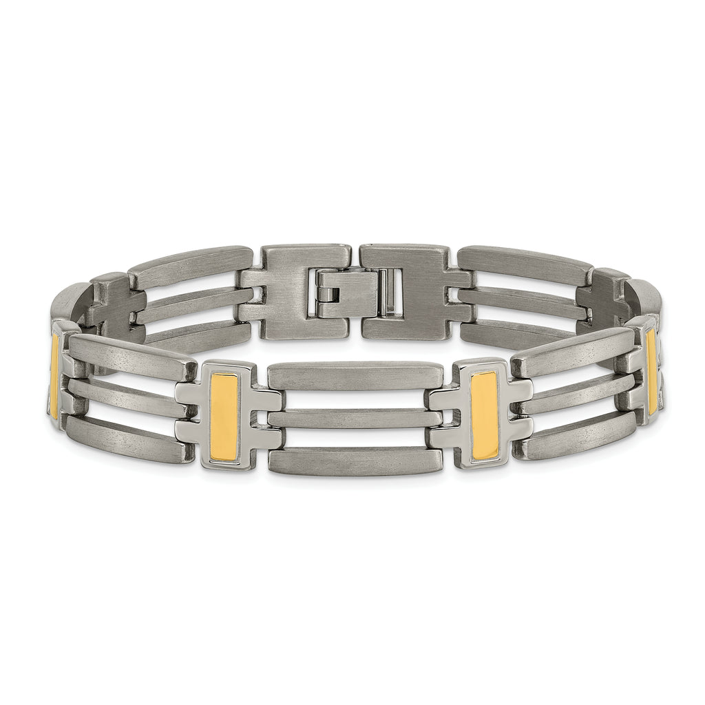 Two-Tone Bracelet in Titanium with Yellow IP Plating, 11mm