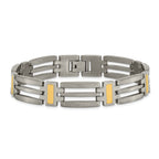 Two-Tone Bracelet in Titanium with Yellow IP Plating, 11mm