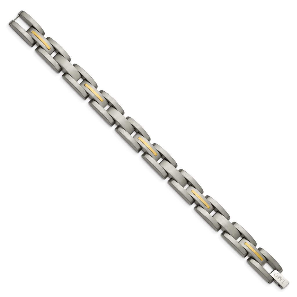 Inlay Bracelet in Titanium & 14K Gold, Brushed Finish