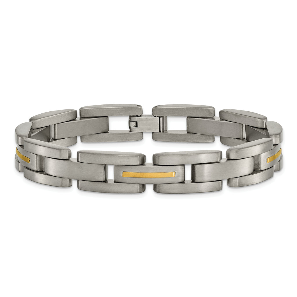 Inlay Bracelet in Titanium & 14K Gold, Brushed Finish