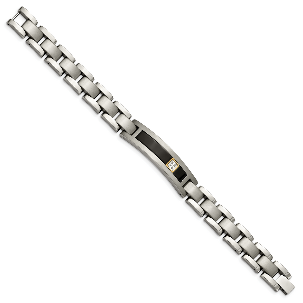 Chisel Titanium with 14K Gold Brushed and Polished with Black Onyx .05 carat Diamond 8.75 inch Bracelet