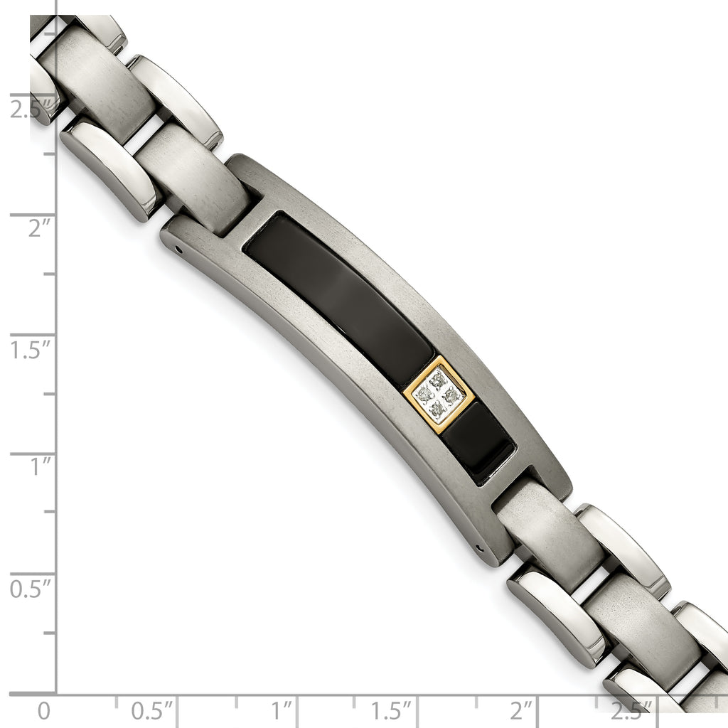 Chisel Titanium with 14K Gold Brushed and Polished with Black Onyx .05 carat Diamond 8.75 inch Bracelet