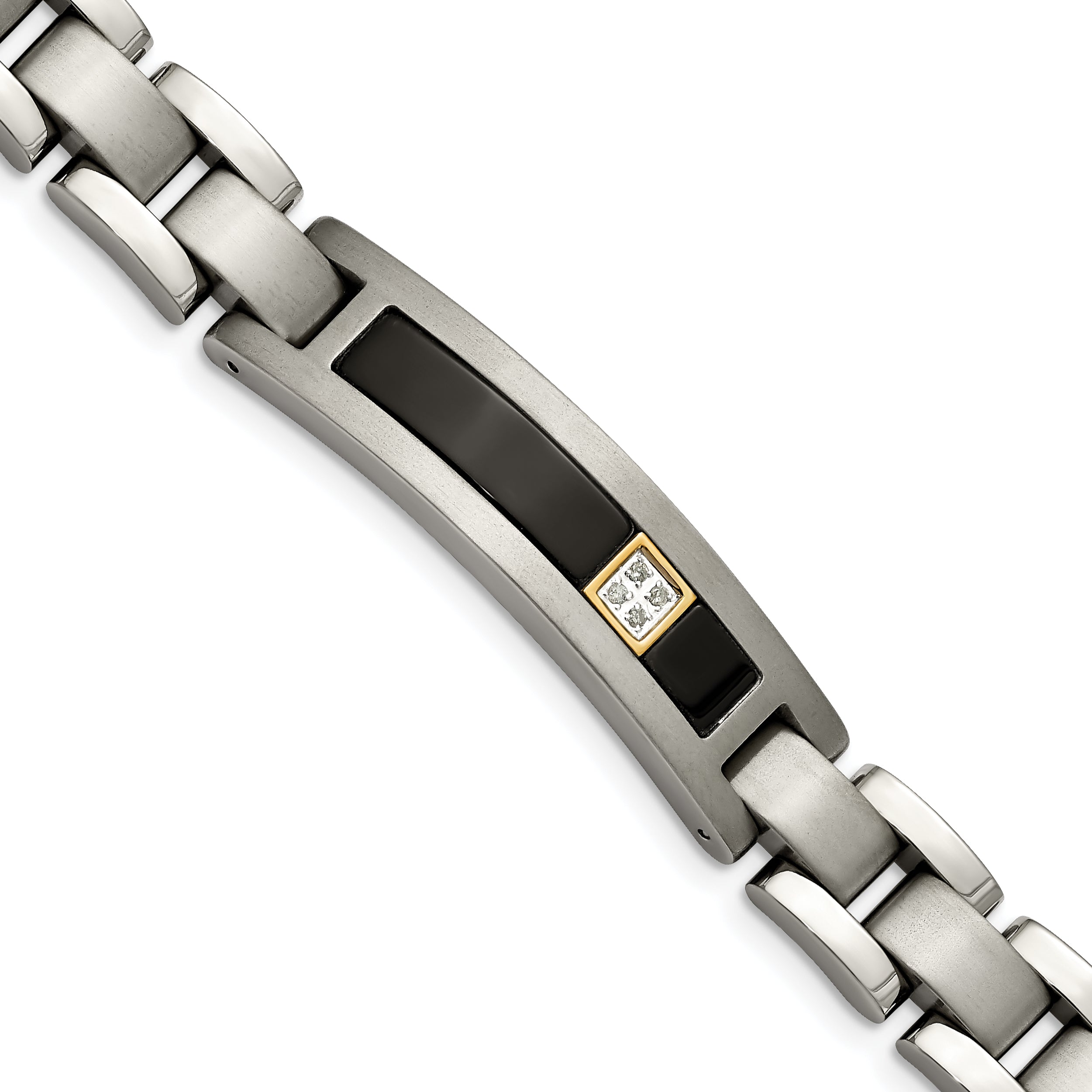 Chisel Titanium with 14K Gold Brushed and Polished with Black Onyx .05 carat Diamond 8.75 inch Bracelet Main image