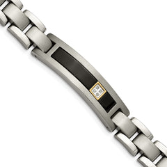 Chisel Titanium with 14K Gold Brushed and Polished with Black Onyx .05 carat Diamond 8.75 inch Bracelet