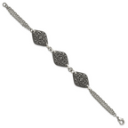 Titanium Sterling Silver Black Ti Polished & Etched 3-Charm Bracelet