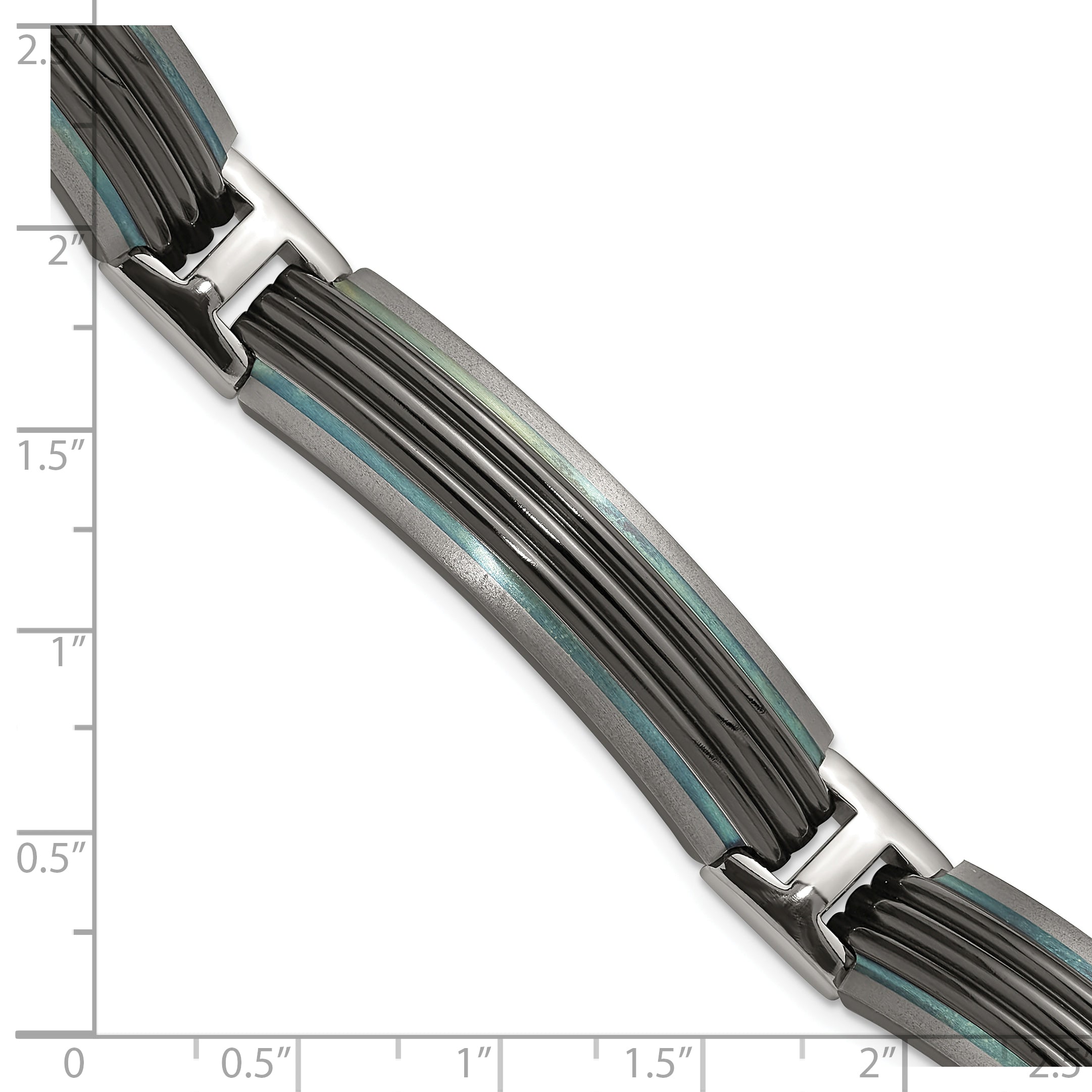 Titanium Sterling Silver Black Ti Polished & Brushed Striped Link Bracelet