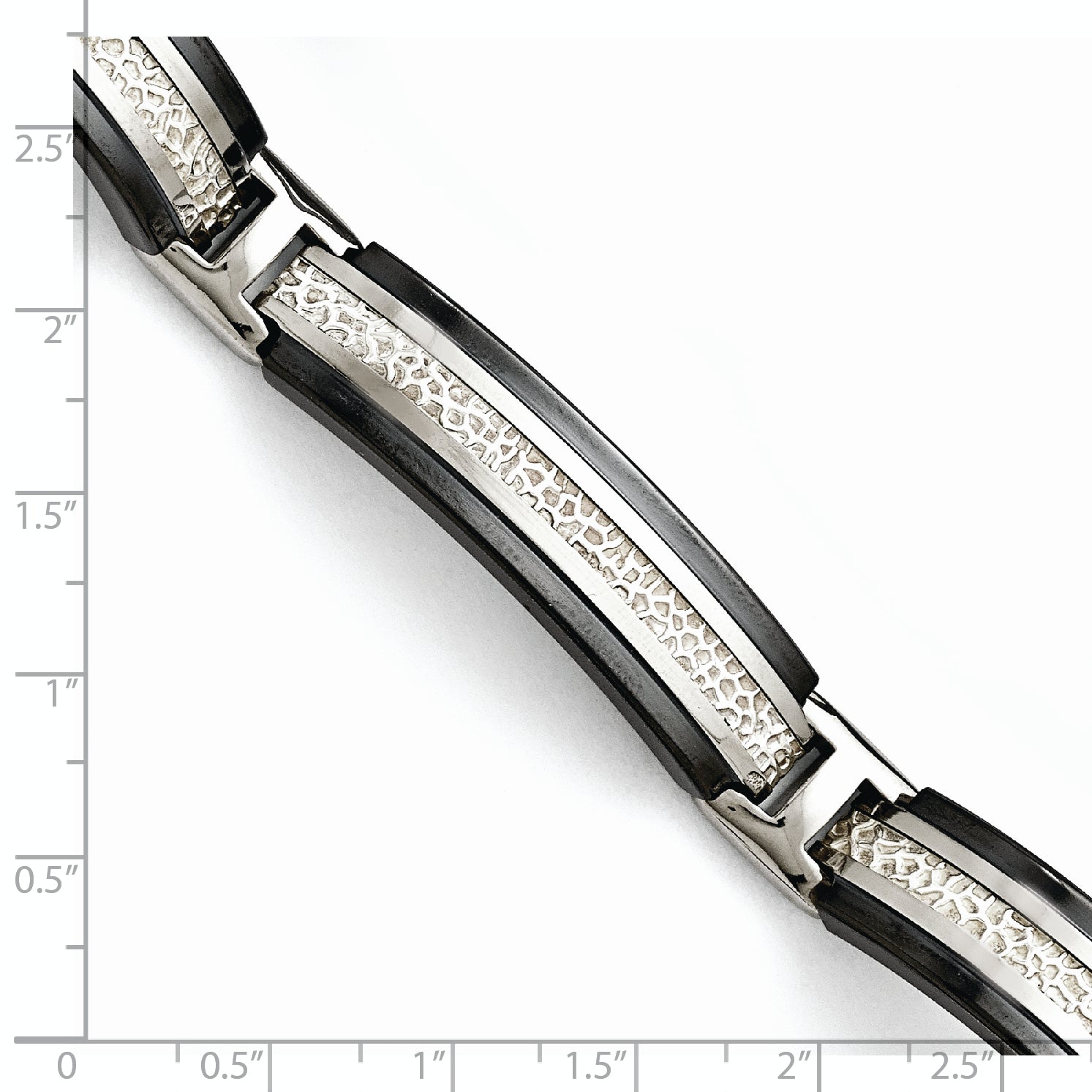Titanium Sterling Silver Black Ti Men's Polished with Textured Center Link Bracelet