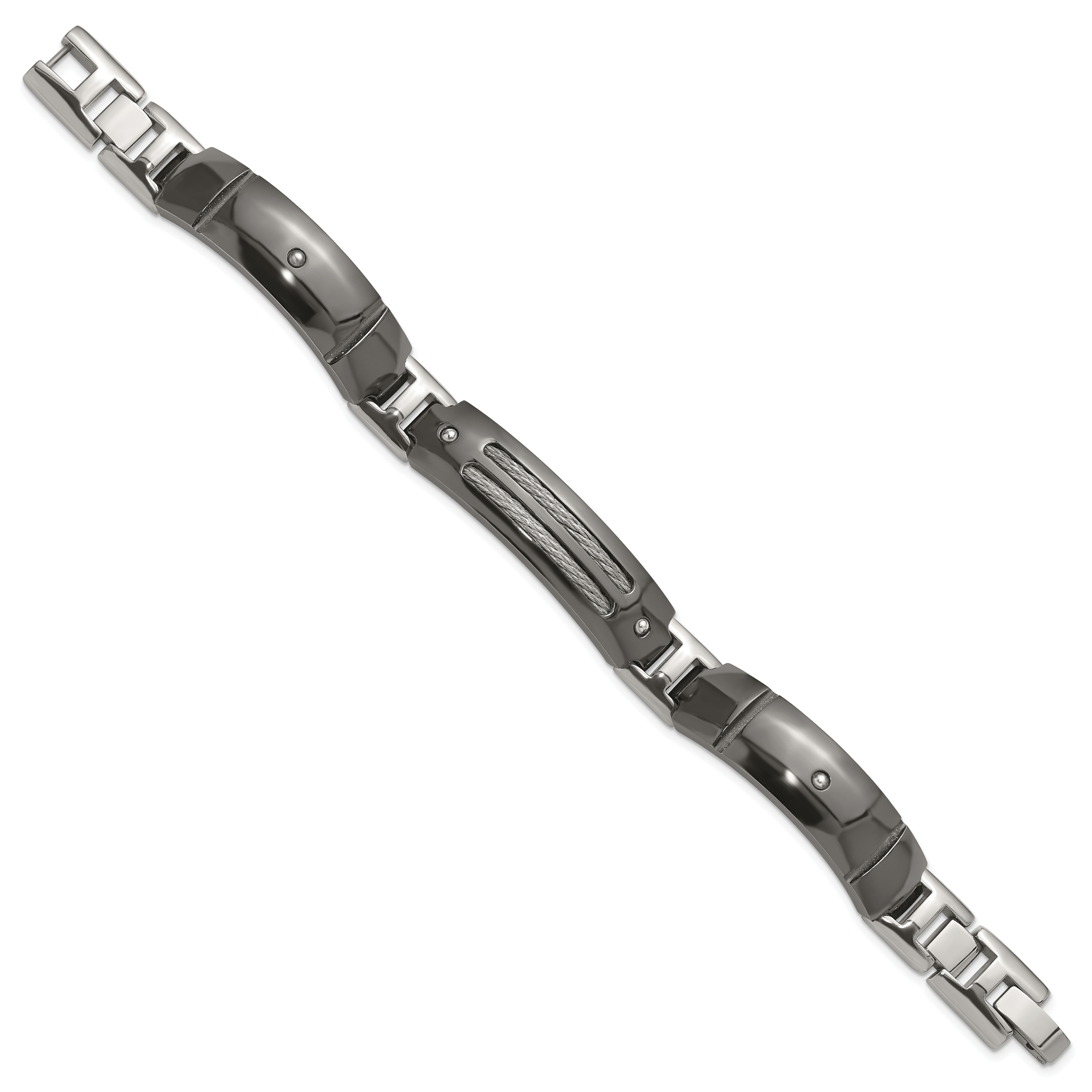 Titanium Sterling Silver Anodized Black Ti Polished Cable Link Bracelet Secondary image