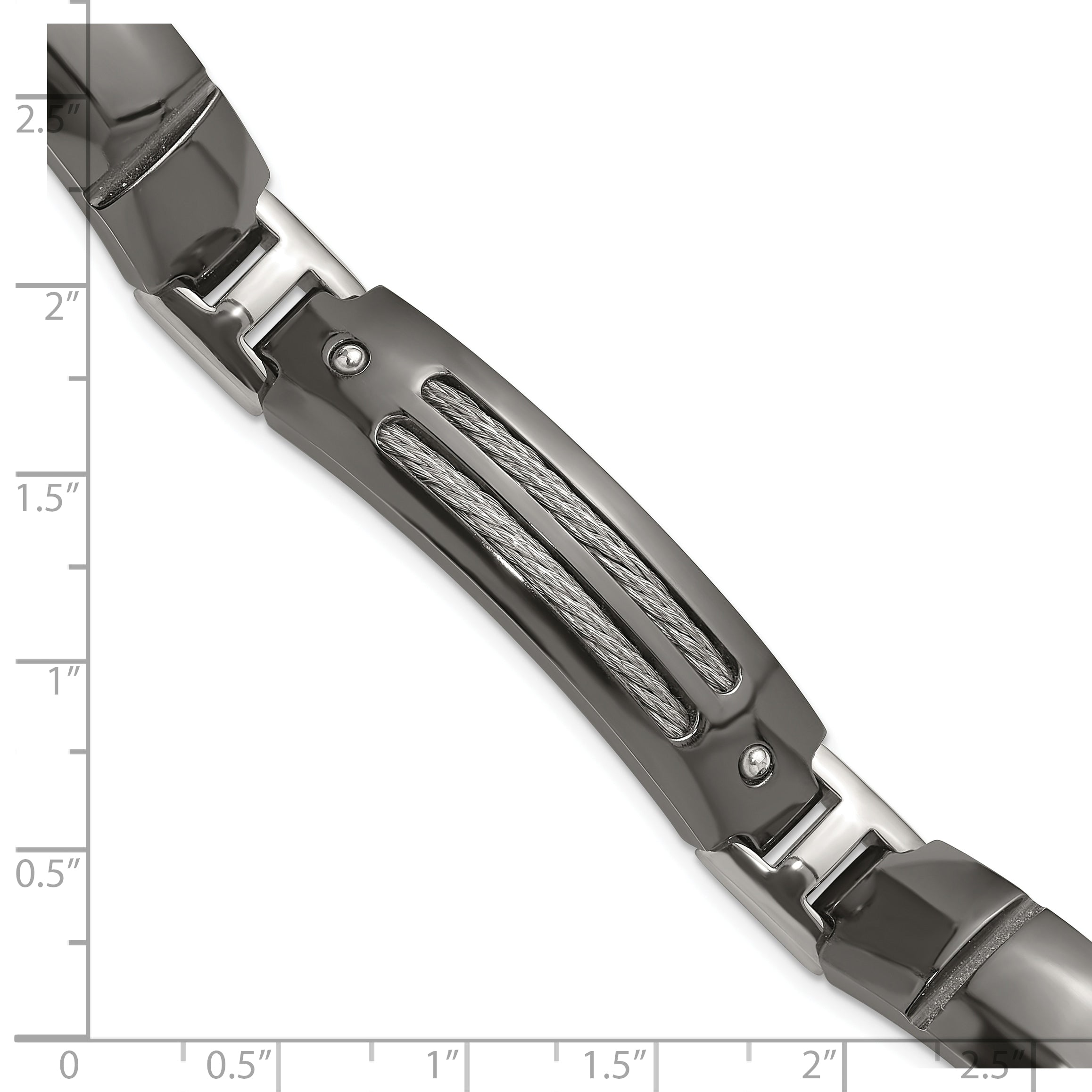 Titanium Sterling Silver Anodized Black Ti Polished Cable Link Bracelet