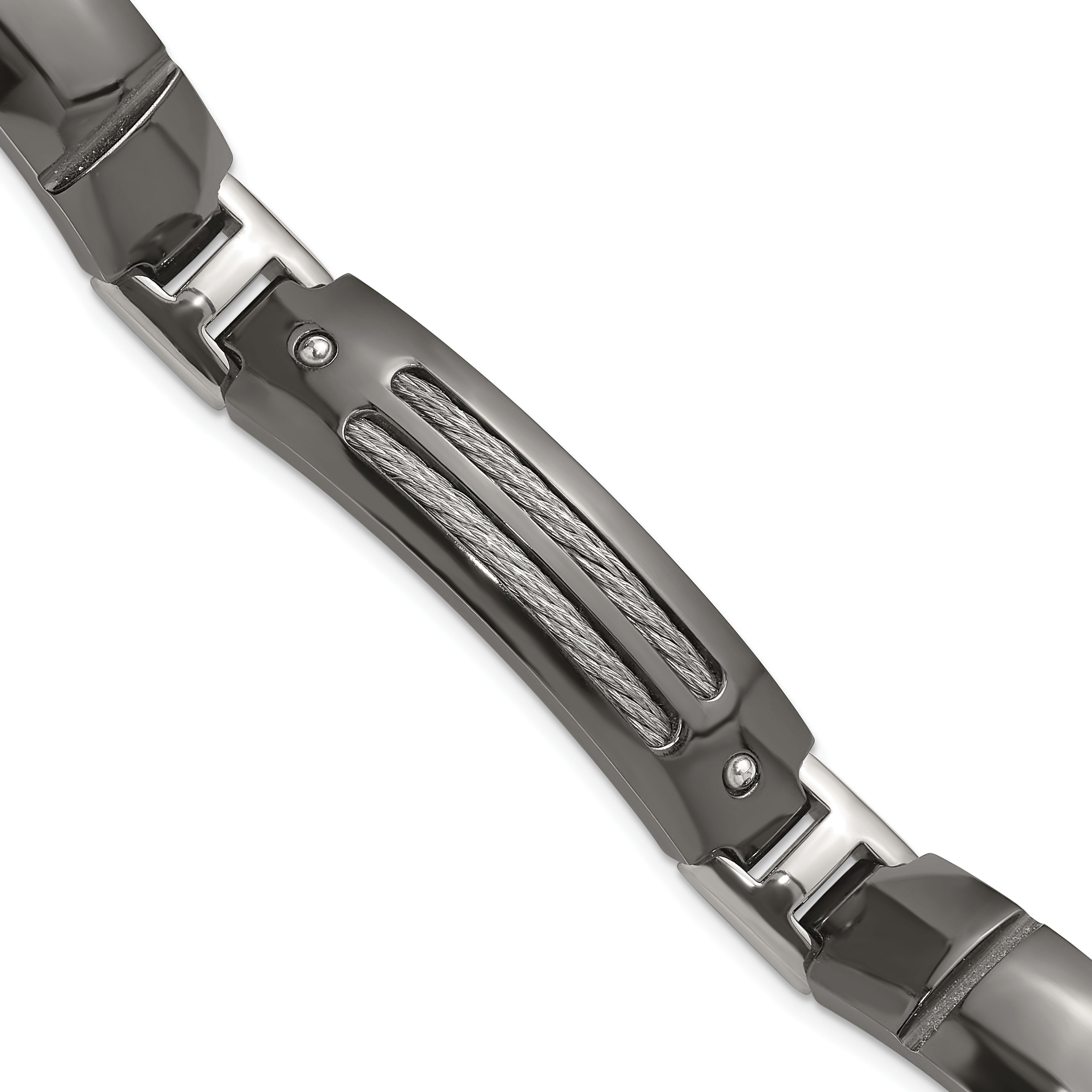 Titanium Sterling Silver Anodized Black Ti Polished Cable Link Bracelet