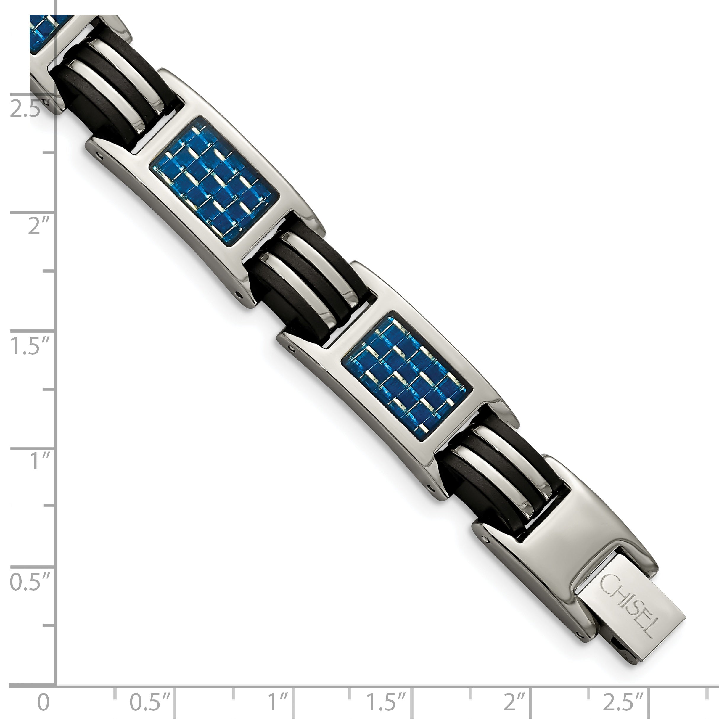 Chisel Titanium Polished with Blue Carbon Fiber Inlay and Rubber 8.5 inch Bracelet