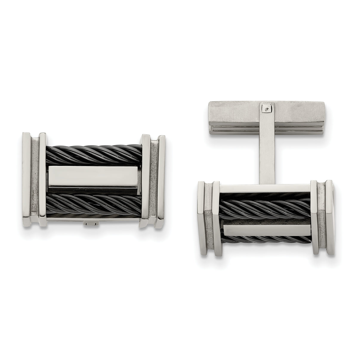 Chisel Titanium Polished Black IP-plated Wire Cuff Links