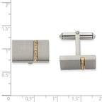 Titanium Yellow IP-Plated Cuff Links with CZ, Brushed, Engravable