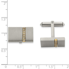 Chisel Titanium Brushed Yellow IP-plated with CZ Rectangular Cuff Links
