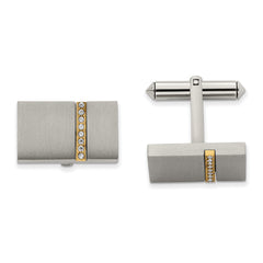 Chisel Titanium Brushed Yellow IP-plated with CZ Rectangular Cuff Links