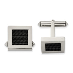 Chisel Titanium Polished Black IP-plated Wire Cufflinks