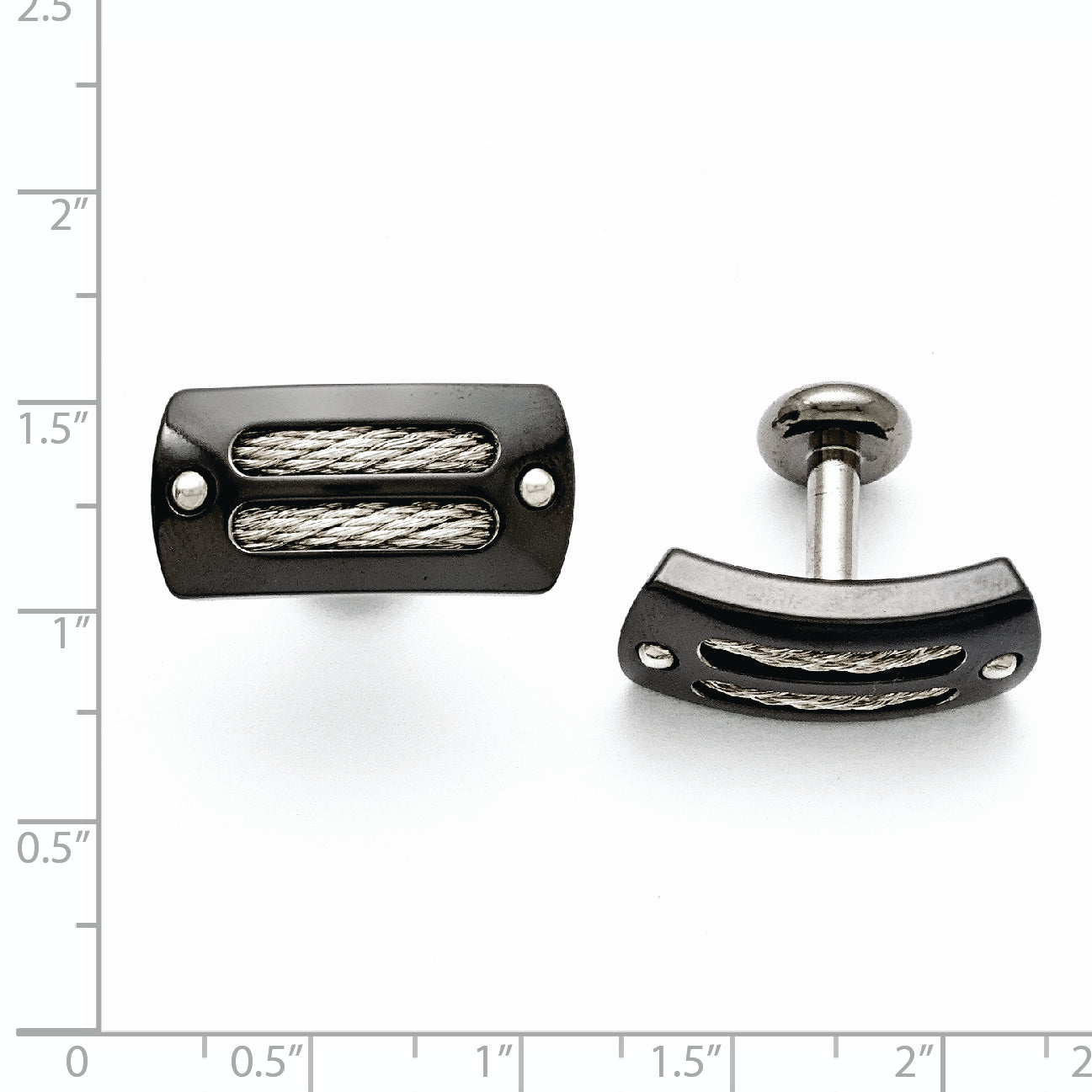 Titanium and Sterling Silver Cuff Links with Polished Cable Inlay