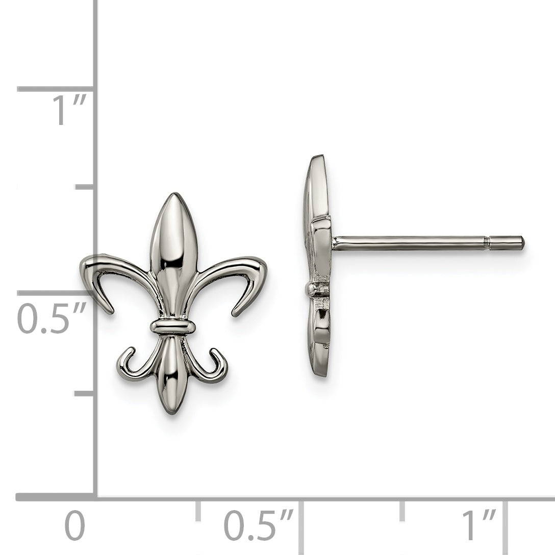Chisel Titanium Polished Fleur de lis Post Earrings