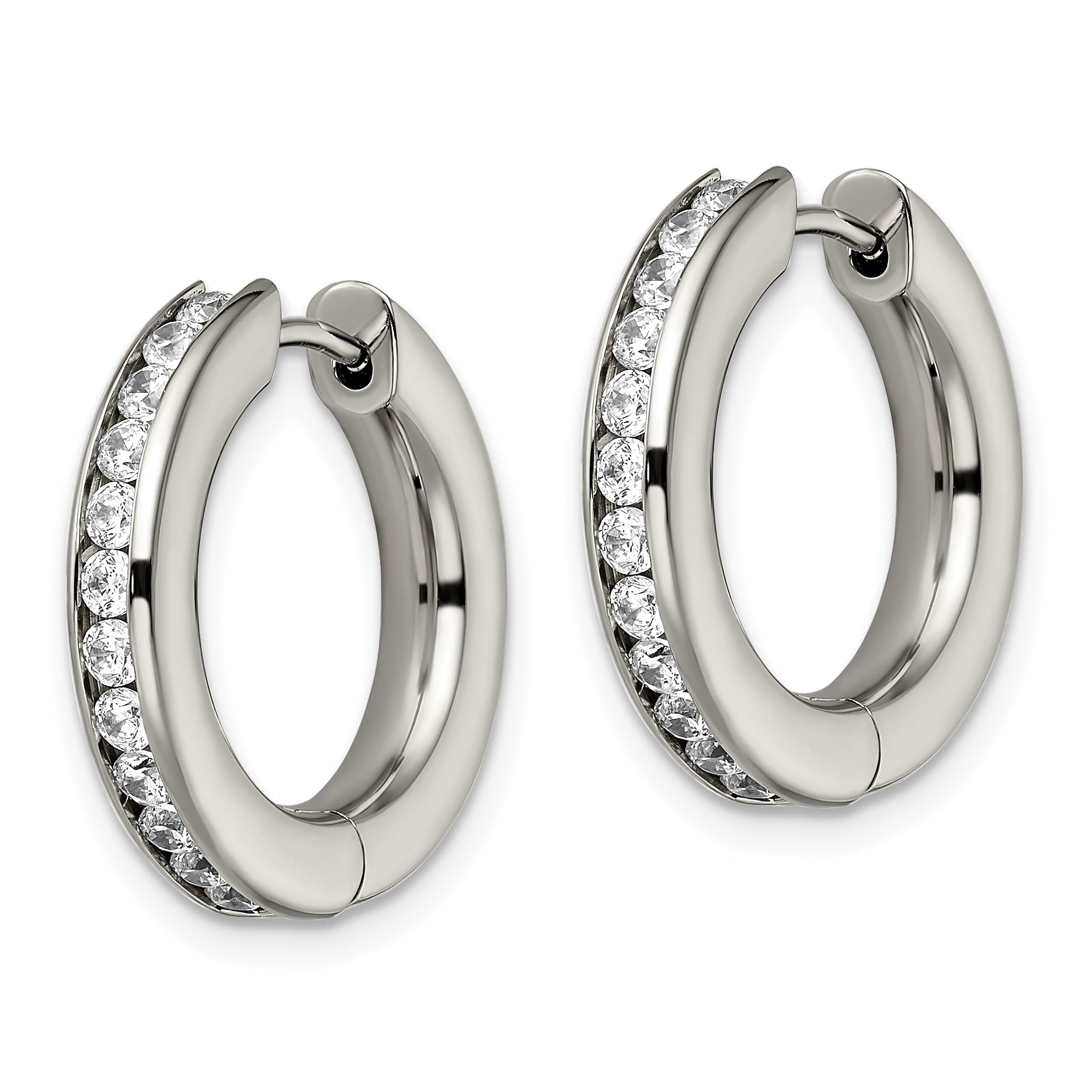 Chisel Titanium Polished CZ Hinged Hoop Earrings