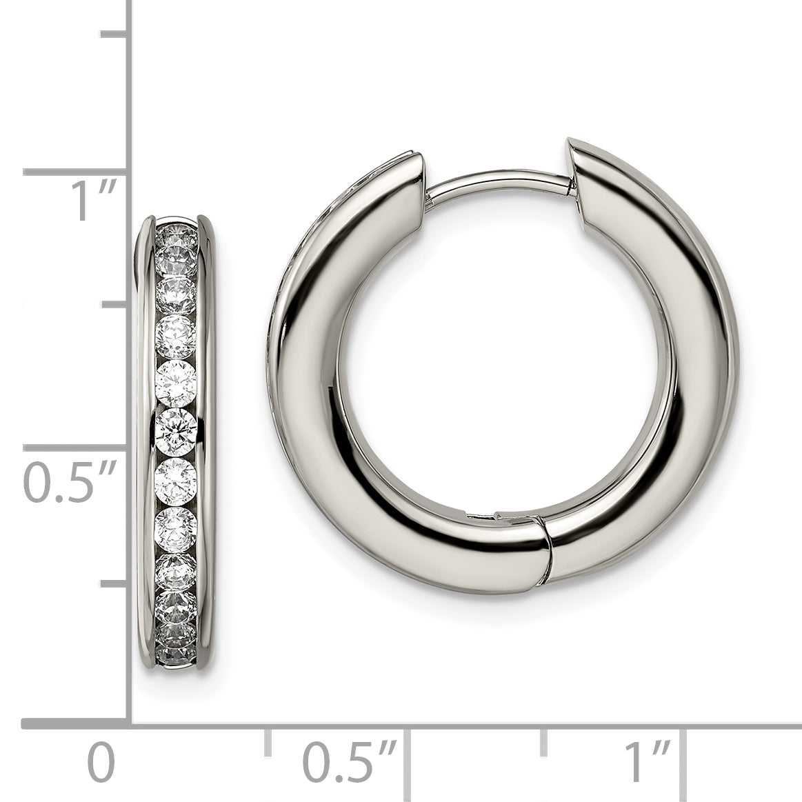 Chisel Titanium Polished CZ Hinged Hoop Earrings