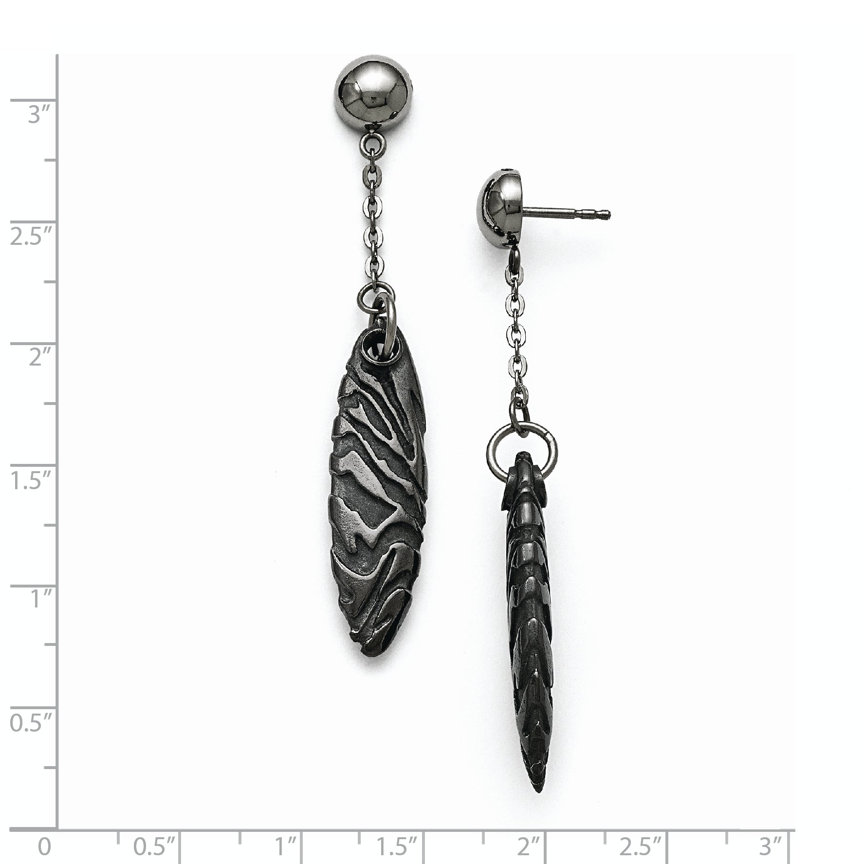 Titanium/Ster.Sil Black Ti Polished Etched Post Dangle Earrings