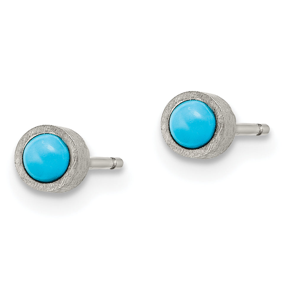 Turquoise Stud Earrings in Brushed Titanium, 4mm