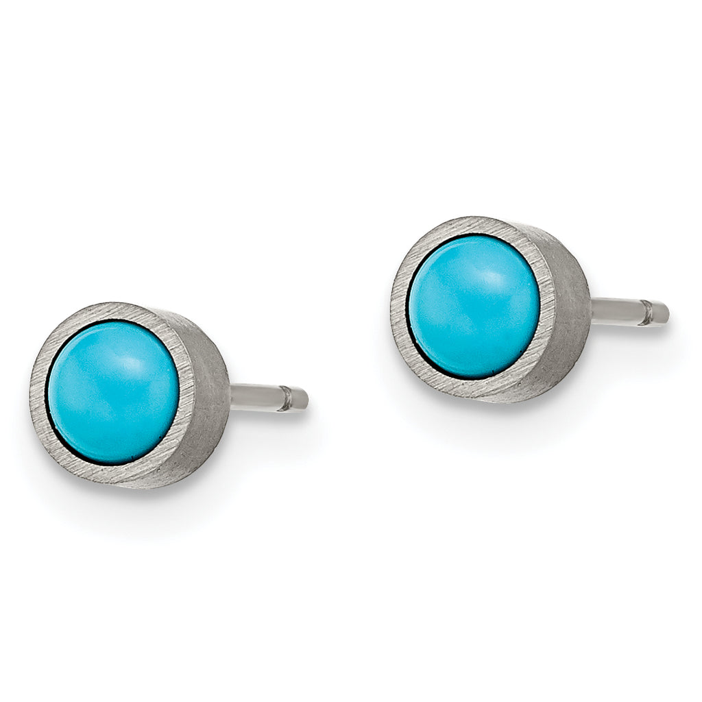 Turquoise Stud Earrings in Brushed Titanium, 5mm