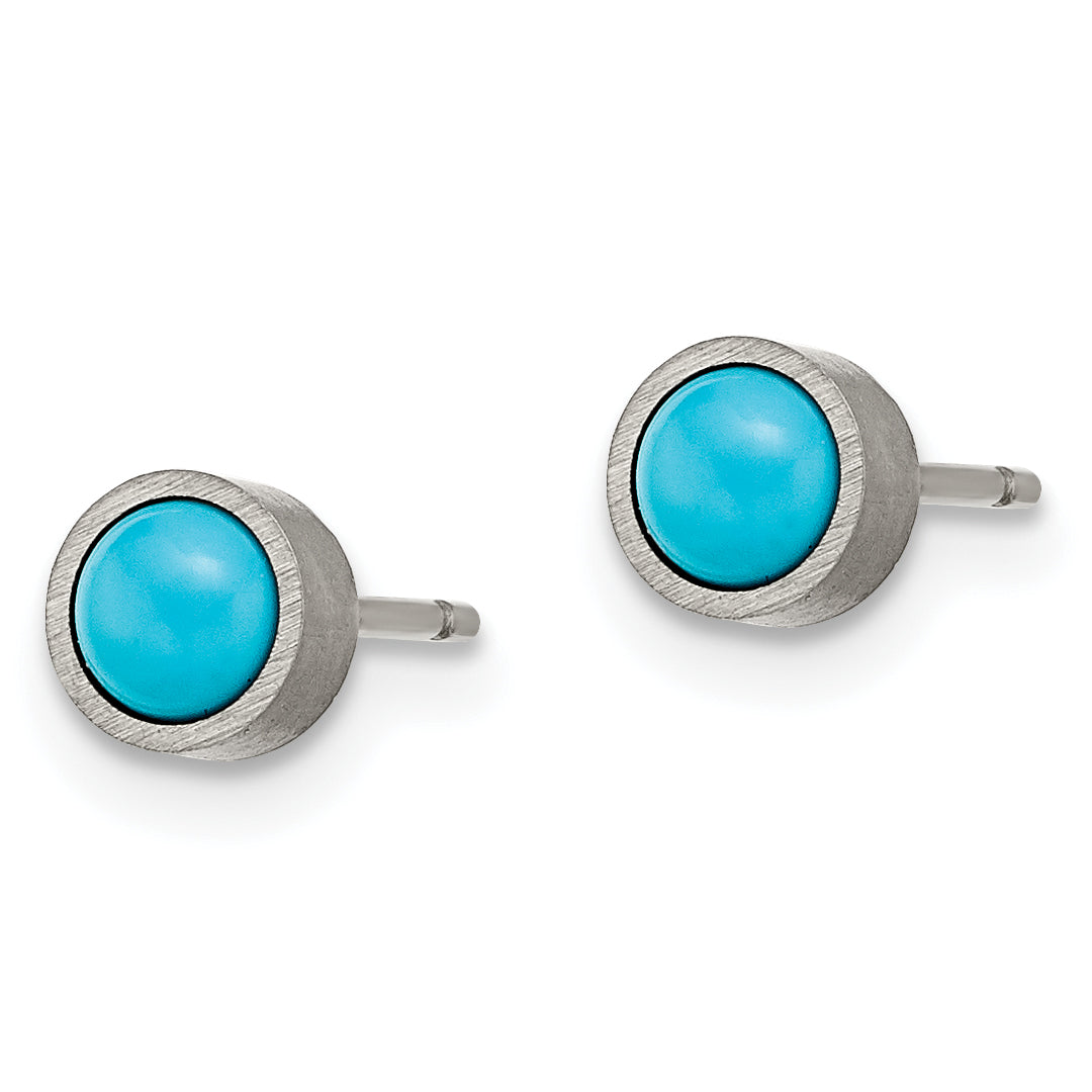 Turquoise Stud Earrings in Brushed Titanium, 5mm