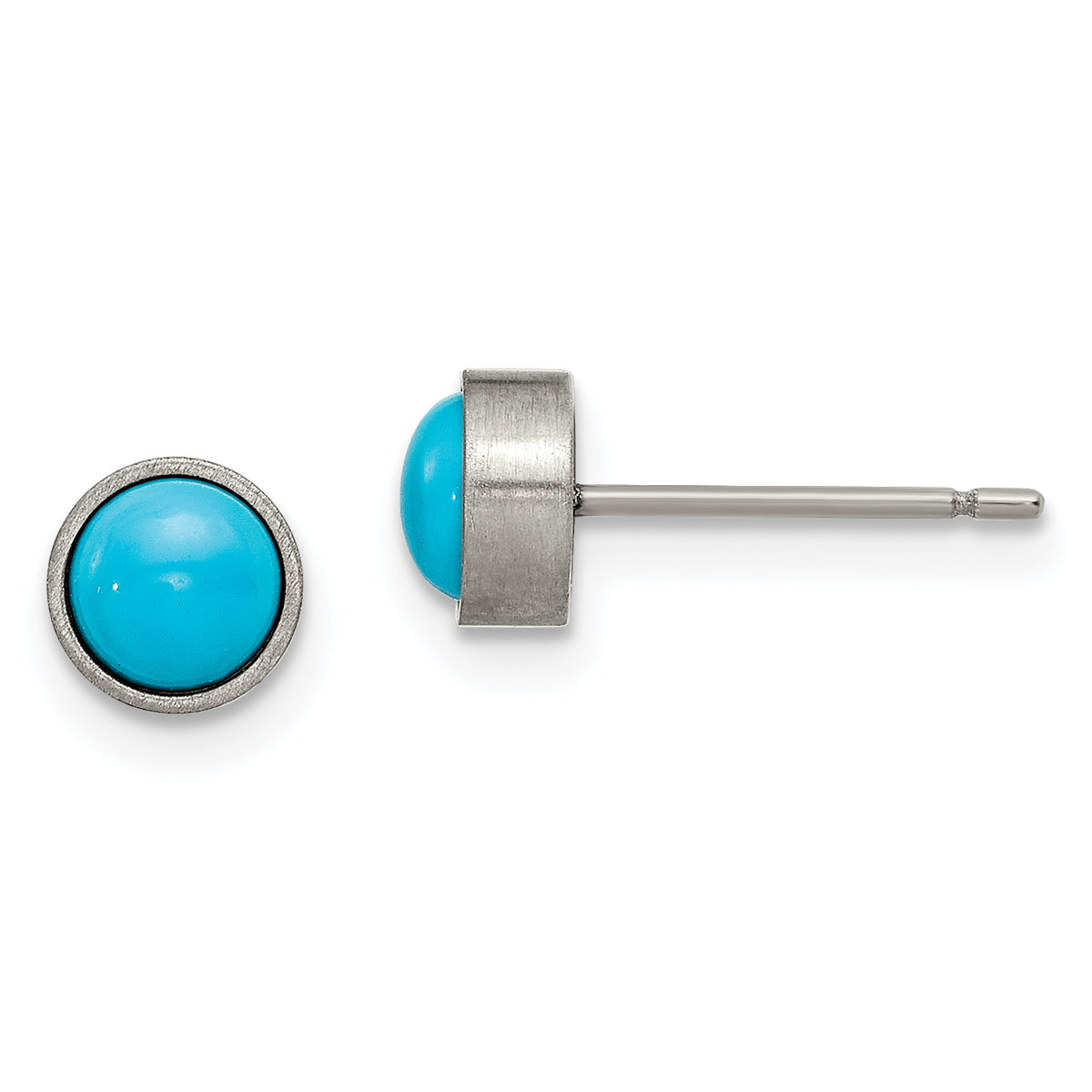 Chisel Titanium Brushed Turquoise 6mm Stud Earrings