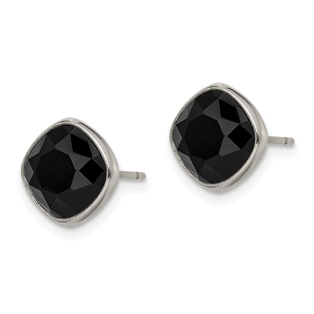 Black Faceted Crystal Stud Earrings in Titanium
