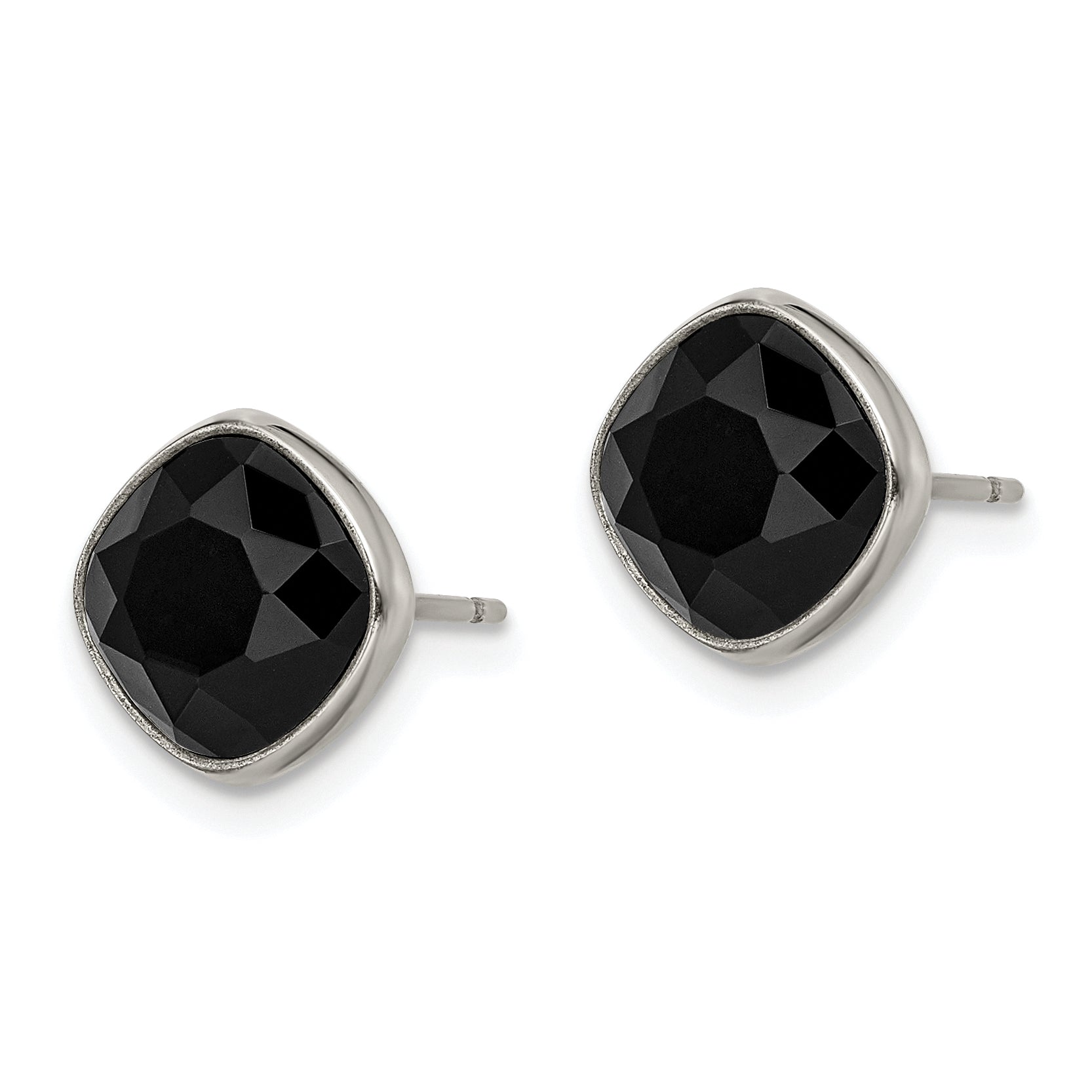 Black Faceted Crystal Stud Earrings in Titanium