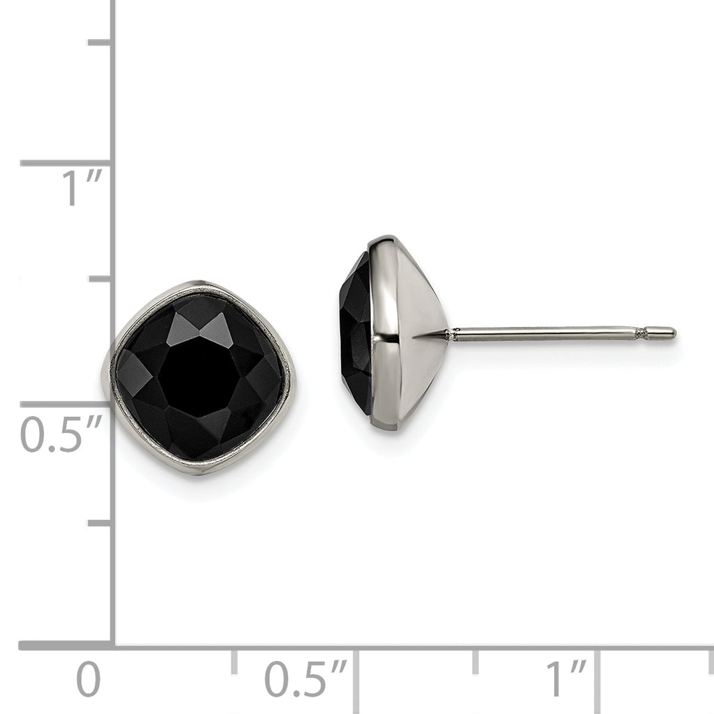 Black Faceted Crystal Stud Earrings in Titanium