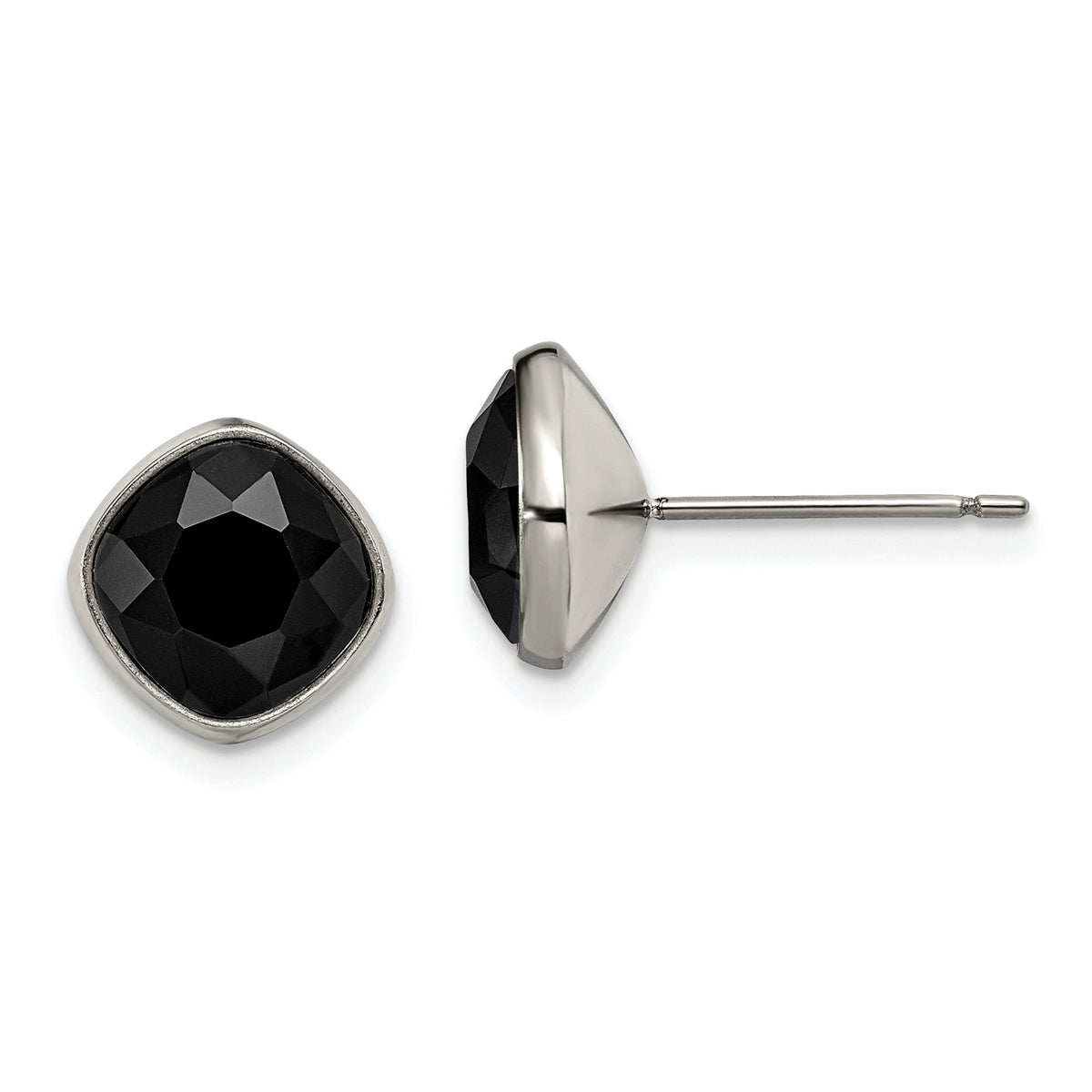 Chisel Titanium Polished Faceted Black Crystal Post Earrings